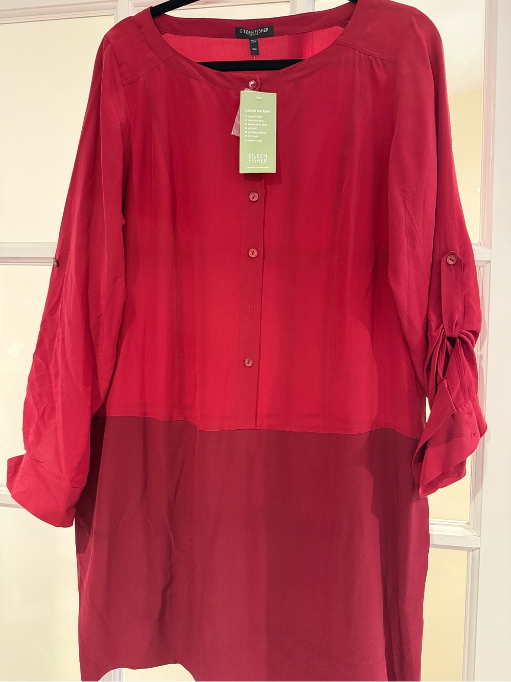 Eileen Fisher Silk Crepe  Red Two-Tone Skirt Dress Tunic PM